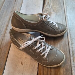 Josef Seibel Caspian Leather Sneakers Lace Up Shoes Gray Taupe Size 38 EU 7.5 US